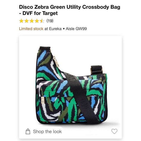 NWT DVF for Target Utility Crossbody Bag in Disco Zebra Green print 10” x 10” - Picture 2 of 5